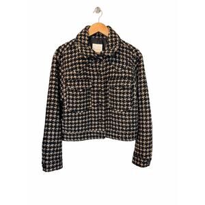 Avec Les Filles Brown and Black Metallic Tweed Houndstooth Plaid Jacket Sz Large